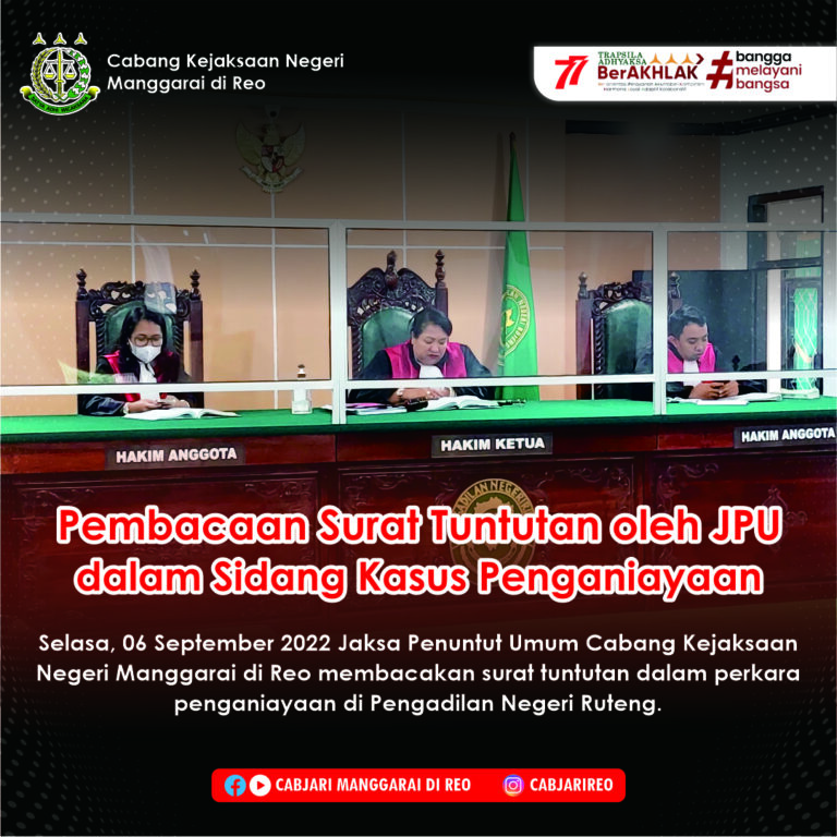 Pembacaan Surat Tuntutan oleh JPU dalam Sidang Kasus Penganiayaan
