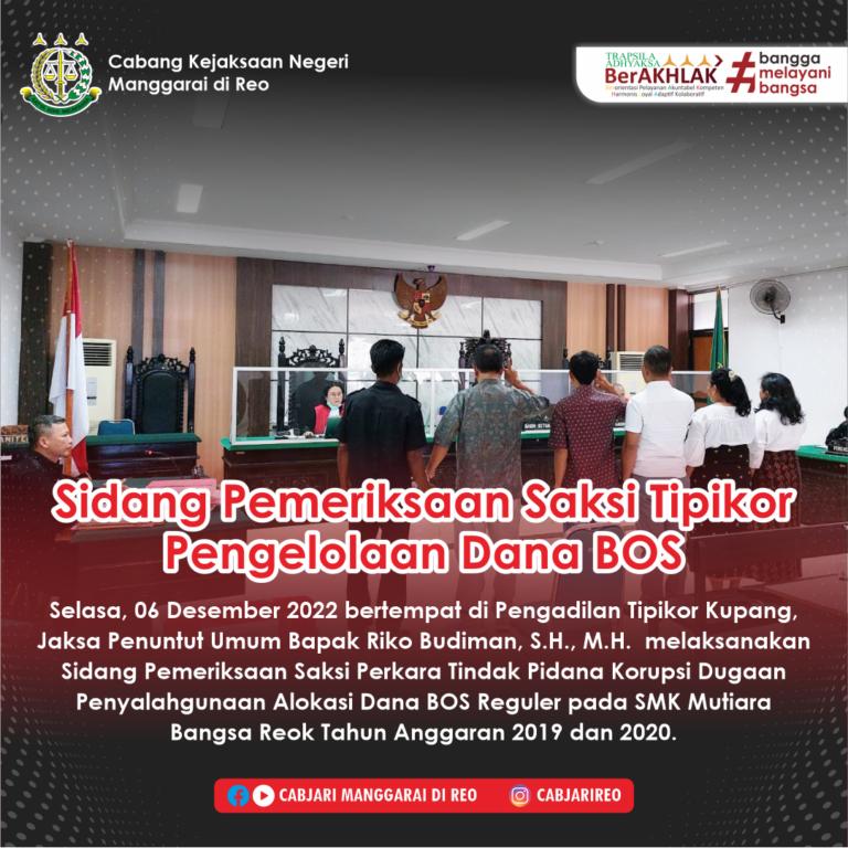 Sidang Pemeriksaan Saksi Perkara Tipikor Dugaan Penyalahgunaan Alokasi BOS