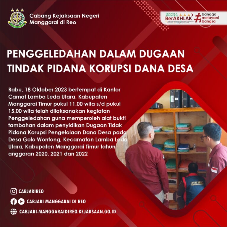 Penggeledahan Dalam Dugaan Tindak Pidana Korupsi Dana Desa